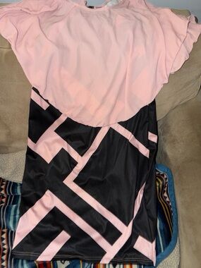 SHEIN Pink and Black Contrast Neckline Dress